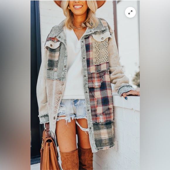 OLI & HALI Fireside Comfort Corduroy Patchwork Jacket Star Shacket Olive M - Picture 16 of 16